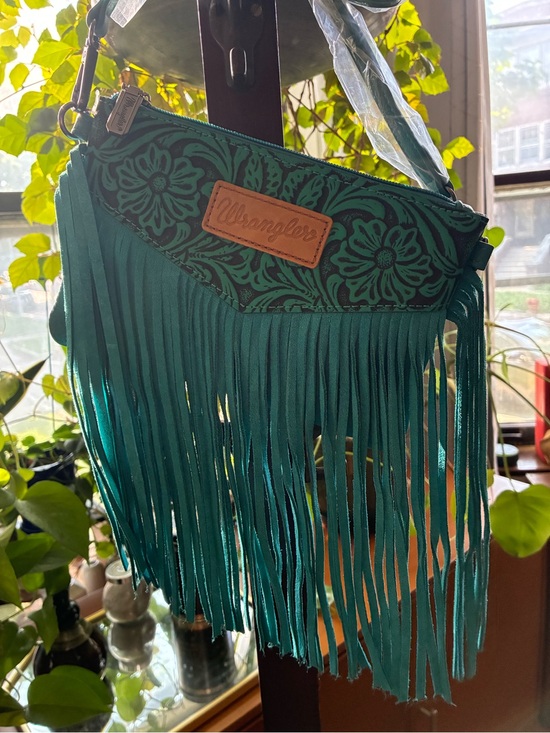 Wrangler Handbags - Wrangler Teal Floral Fringe Crossbody and Wristlet